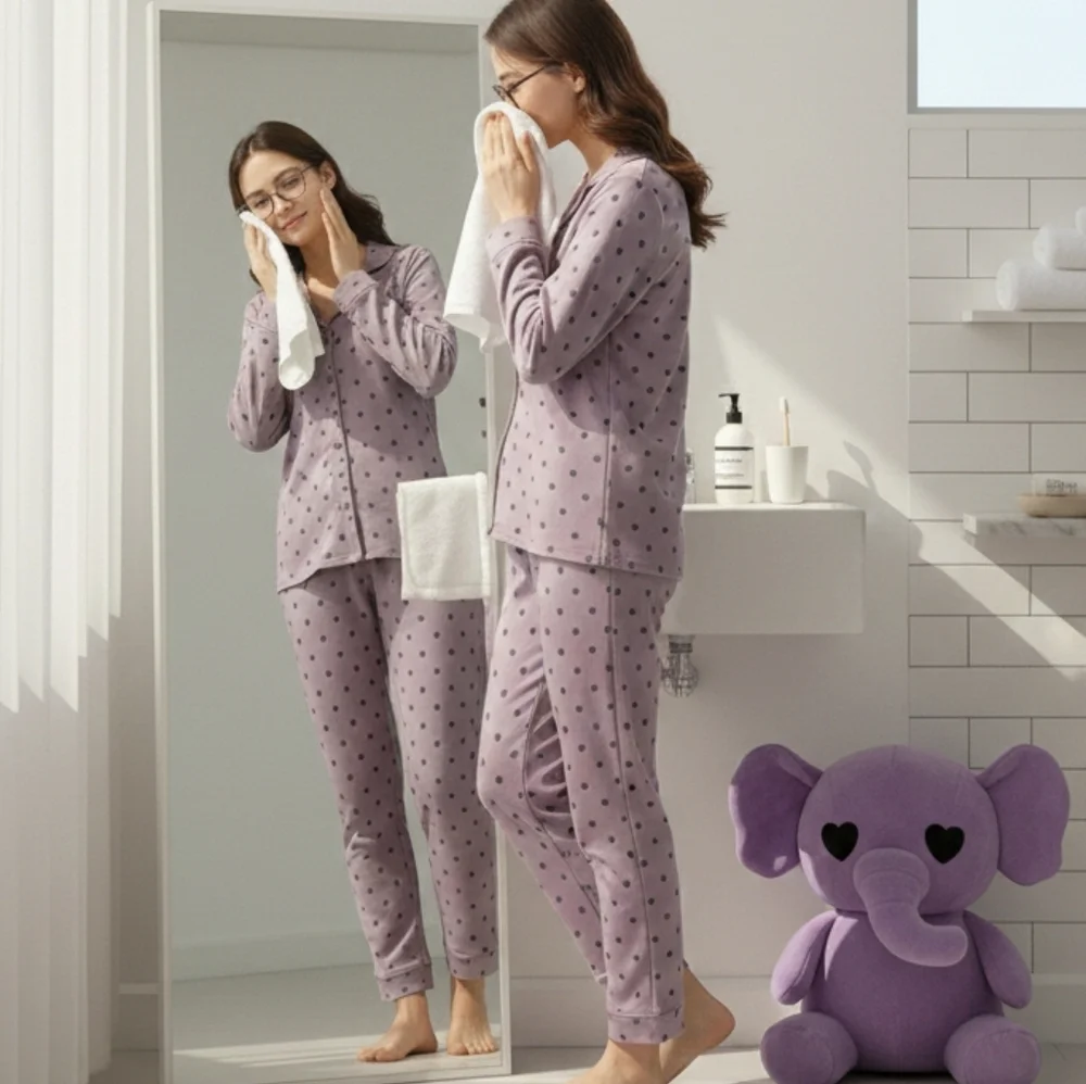 Luxury 95 % Cotton Heart Print Pajama Set - High-End Button Down Sleepwear New